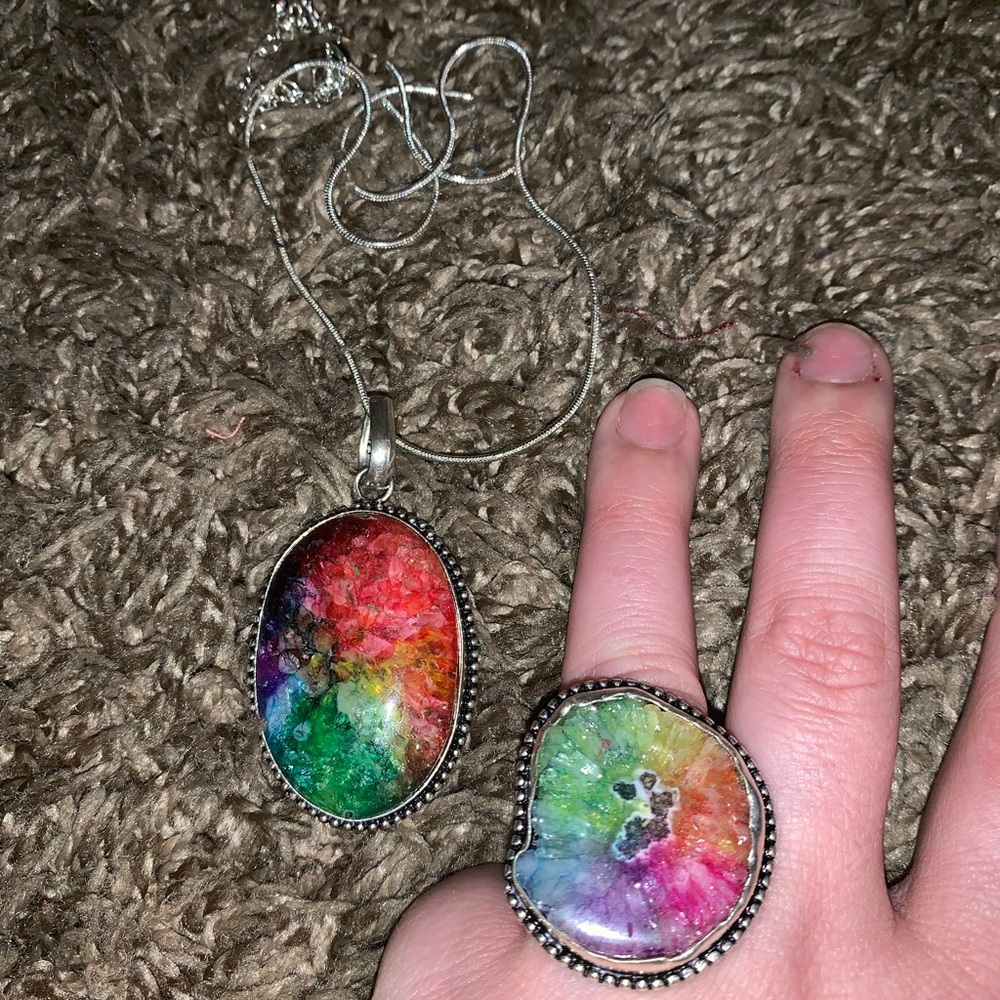 Rainbow Solar Quartz Ring & Necklace Set